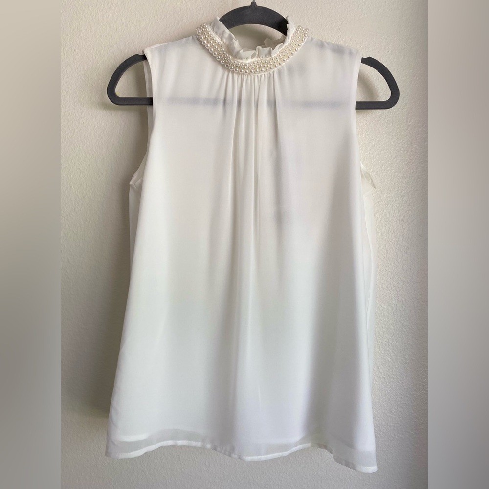 KARL LAGERFELD Faux Pearl Collar Sleeveless Blouse